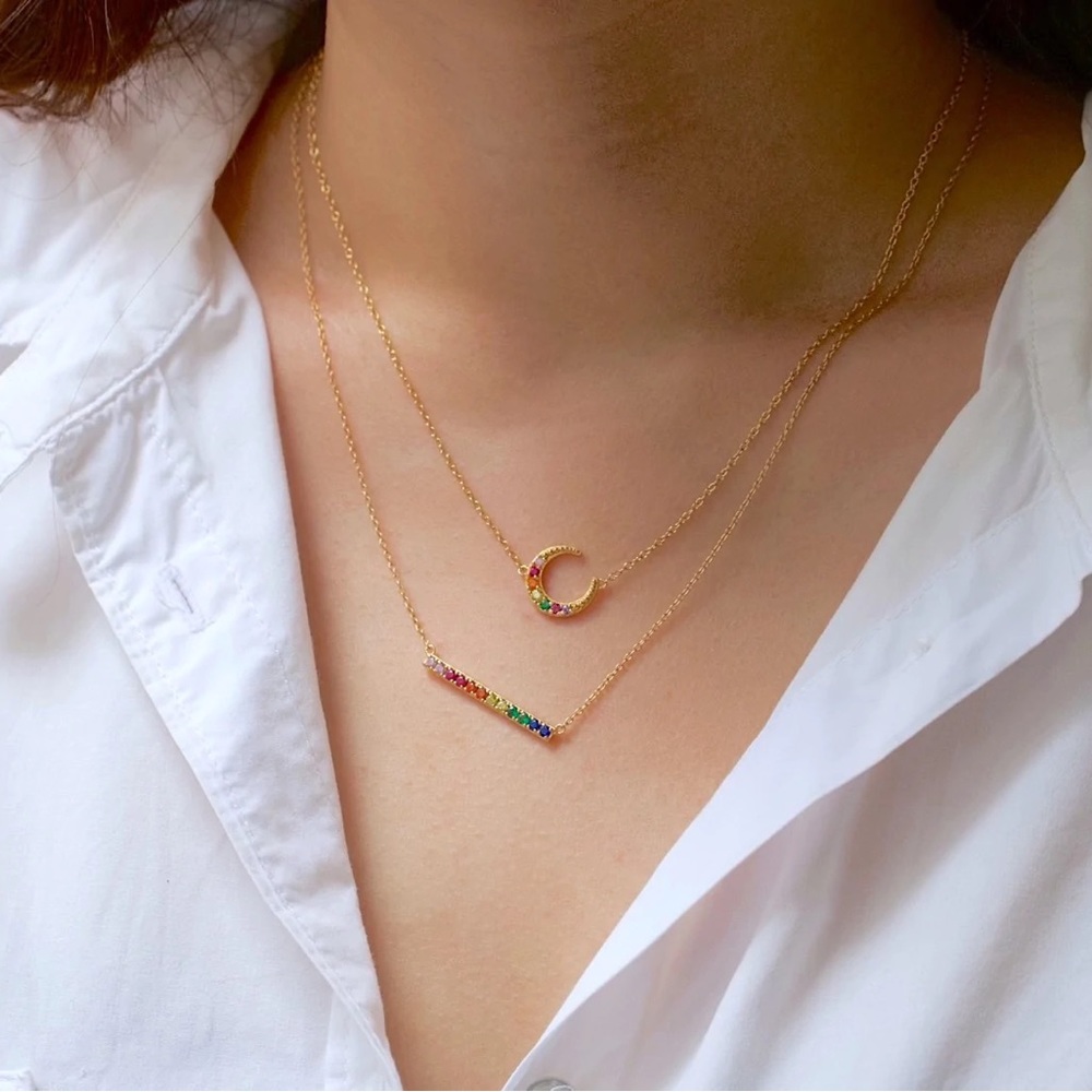 Coach mini rainbow park pave keeled necklace (bar necklace) - Picture 1 of 1